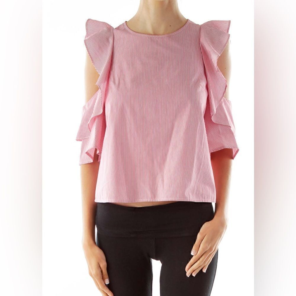 Club Monaco Red White Striped Cold Shoulder Top size XS